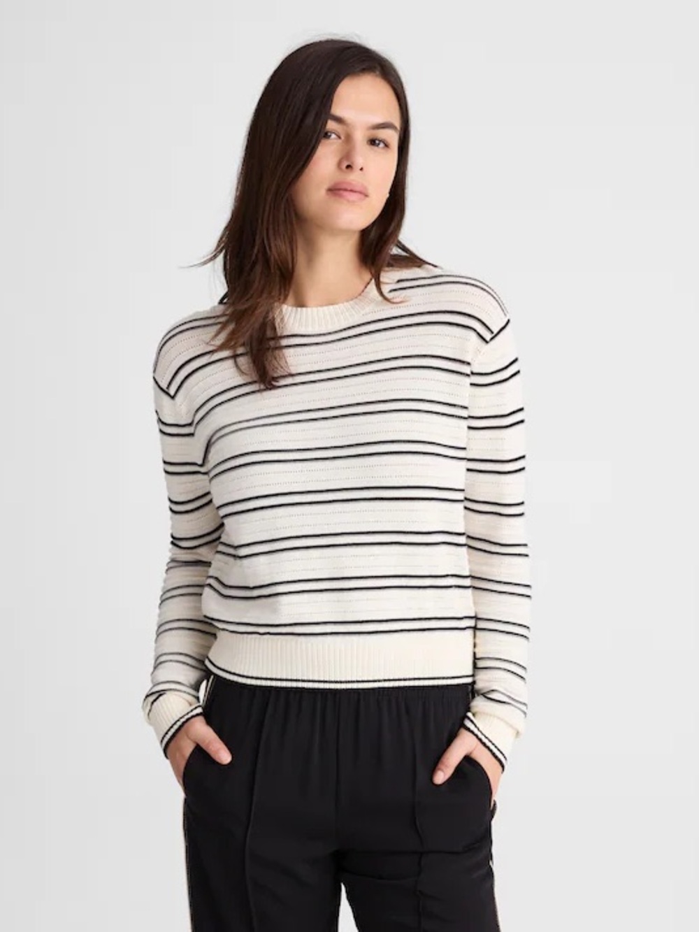 Madewell Striped Textured-Stitch Crewneck Sweater NWT $98 NZ323